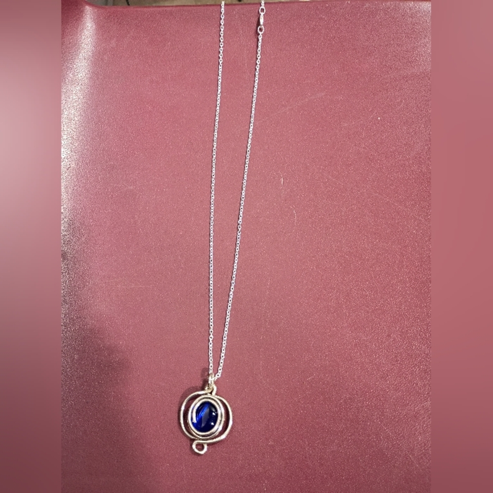 Silver Necklace with Deep Blue Pendant